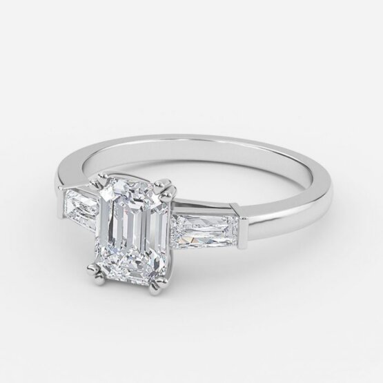 3 stone diamond ring emerald cut