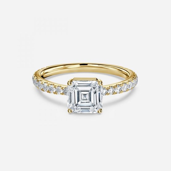 Crown Asscher Diamond Band Engagement Ring