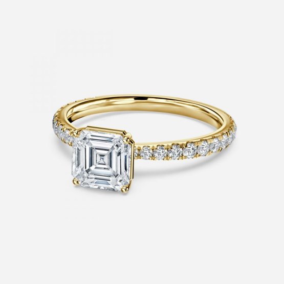 Crown Asscher Diamond Band Engagement Ring