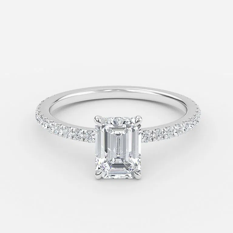 Crown Emerald Diamond Band Engagement Ring