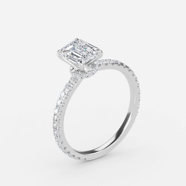 emerald cut engagement rings with hidden halo white gold