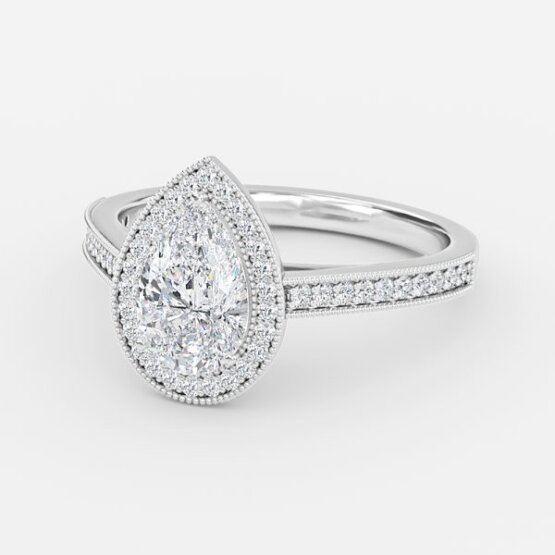 halo lab created pear diamond engagement ring