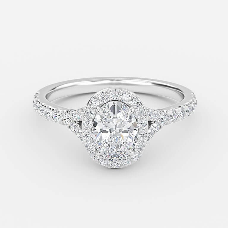 oval halo engagement ring with wedding band