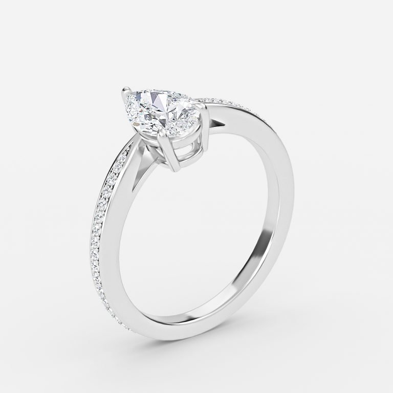 pear solitaire gold engagement ring with diamond band