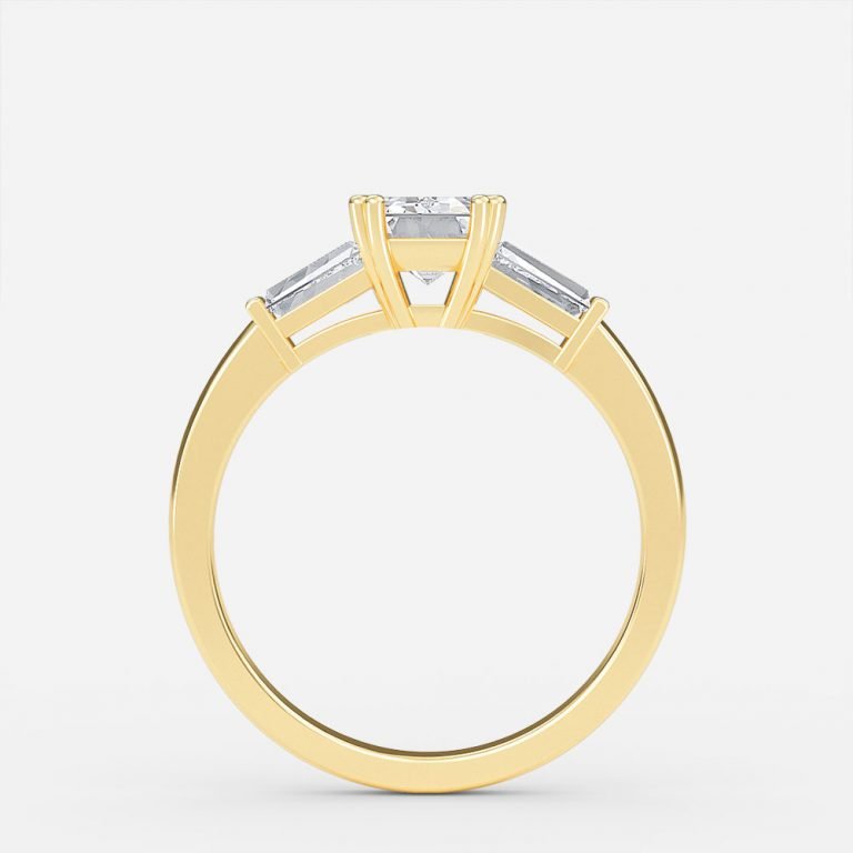 three stone engagement ring emerald cut