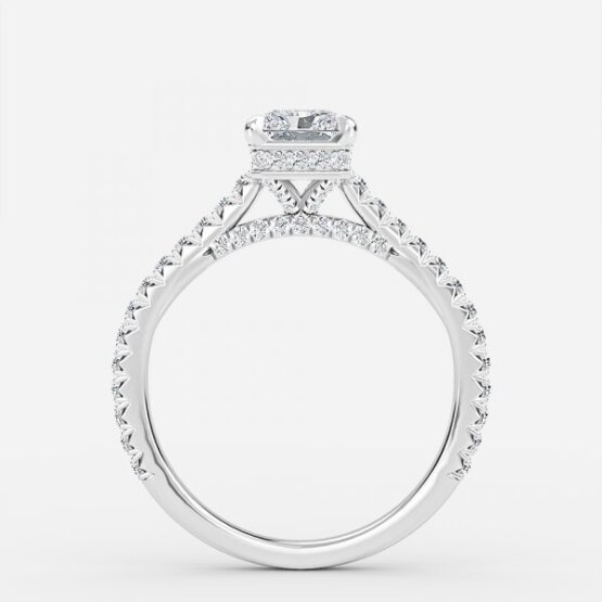 hidden halo radiant cut diamond ring