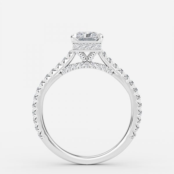 hidden halo radiant cut diamond ring