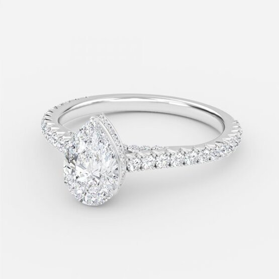 pear lab craeted hidden halo diamond engagement ring
