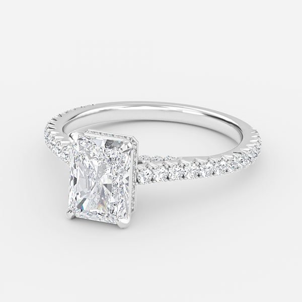 radiant lab craeted hidden halo diamond engagement ring
