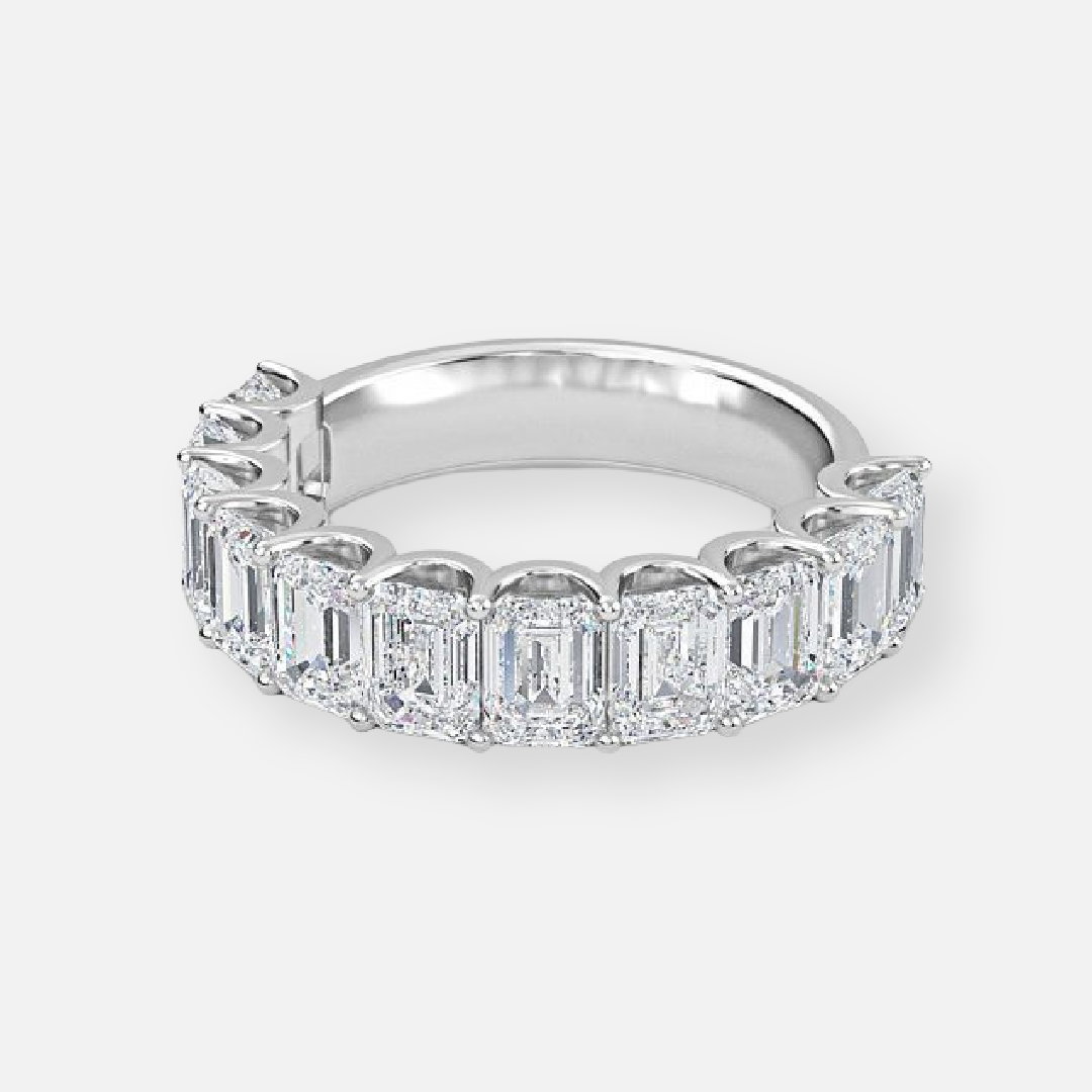 11 Stone Emerald Lab Grown Diamond Half Eternity Anniversary Band