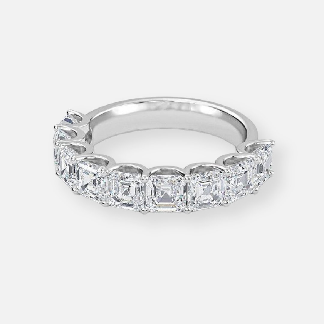 9 Stone Asscher Lab Grown Diamond Half Eternity Anniversary Band