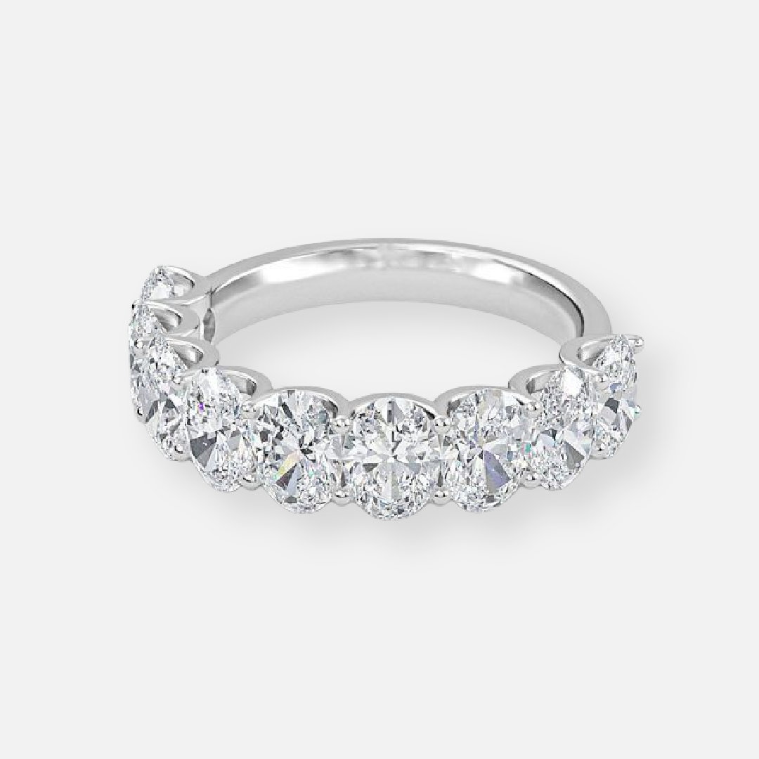 9 Stone Oval Lab Grown Diamond Half Eternity Anniversary Band