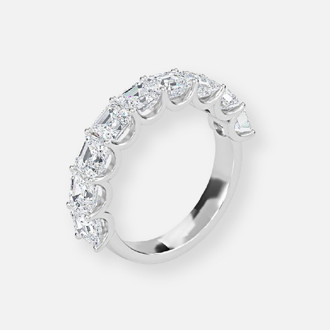 9 Stone Asscher Lab Grown Diamond Half Eternity Anniversary Band