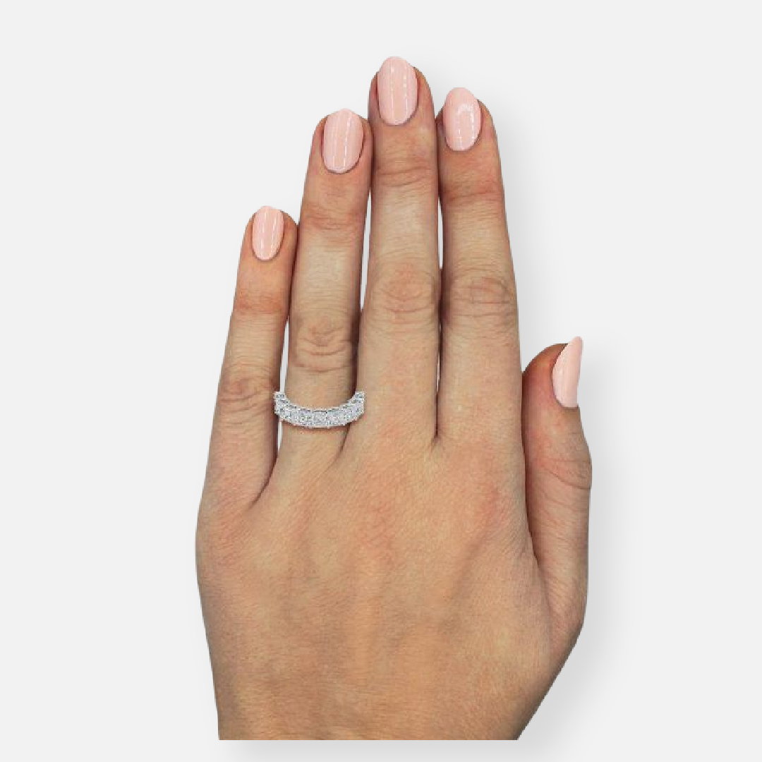 9 Stone Asscher Lab Grown Diamond Half Eternity Anniversary Band