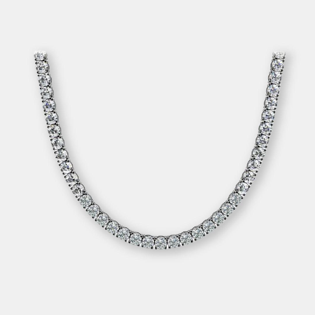 Round Lab Grown Diamond Classic 4 Prong Tennis Necklace In 14K White Gold
