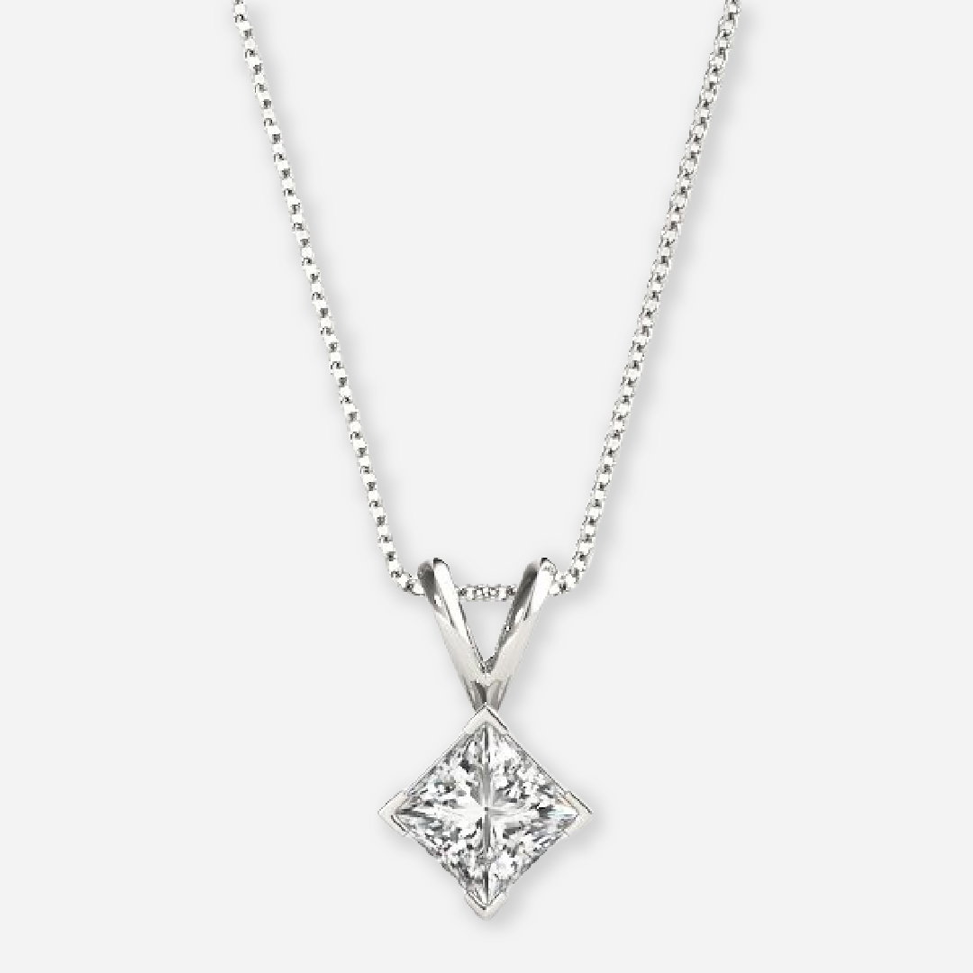 Princess Cut 4 Prong Lab Grown Diamond Solitaire Pendant