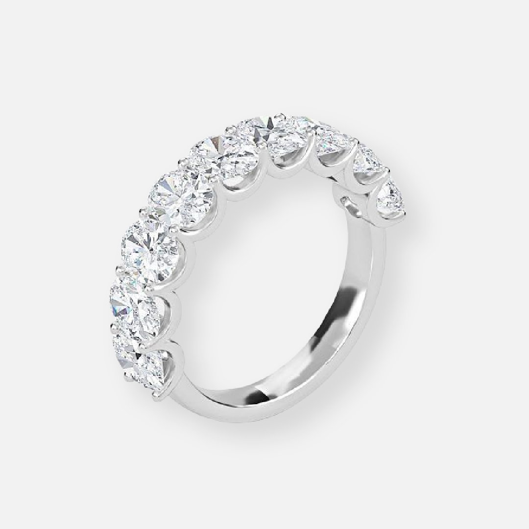 9 Stone Oval Lab Grown Diamond Half Eternity Anniversary Band