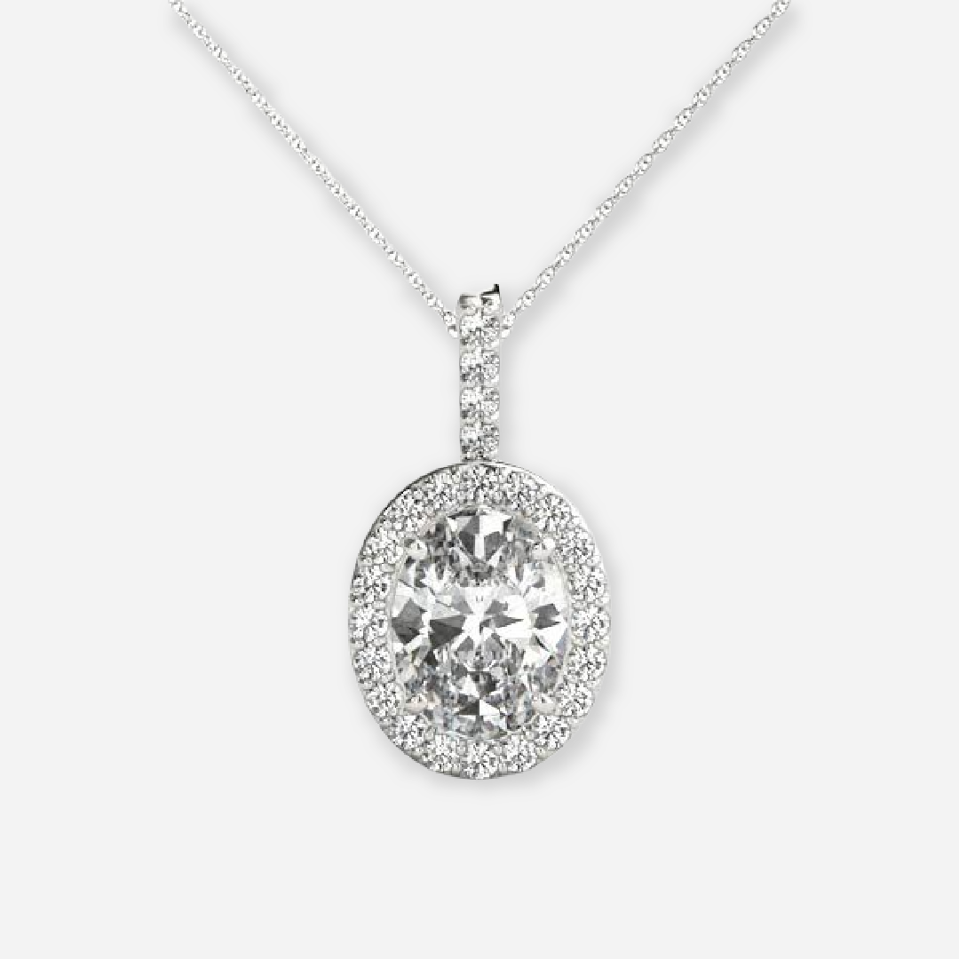 4 Prong Oval Lab Grown Diamond Halo Pendant