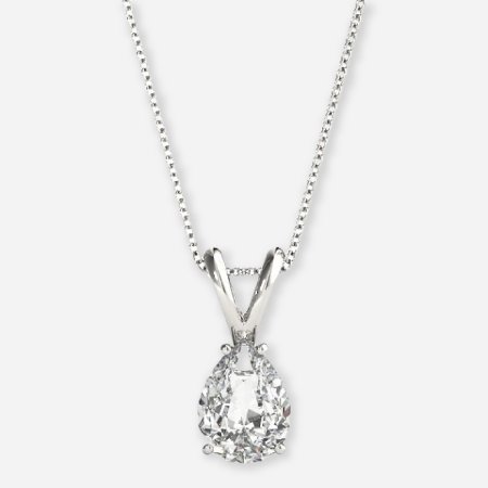 Pear cut lab grown diamond 4 prong solitaire pendant in 14k white gold