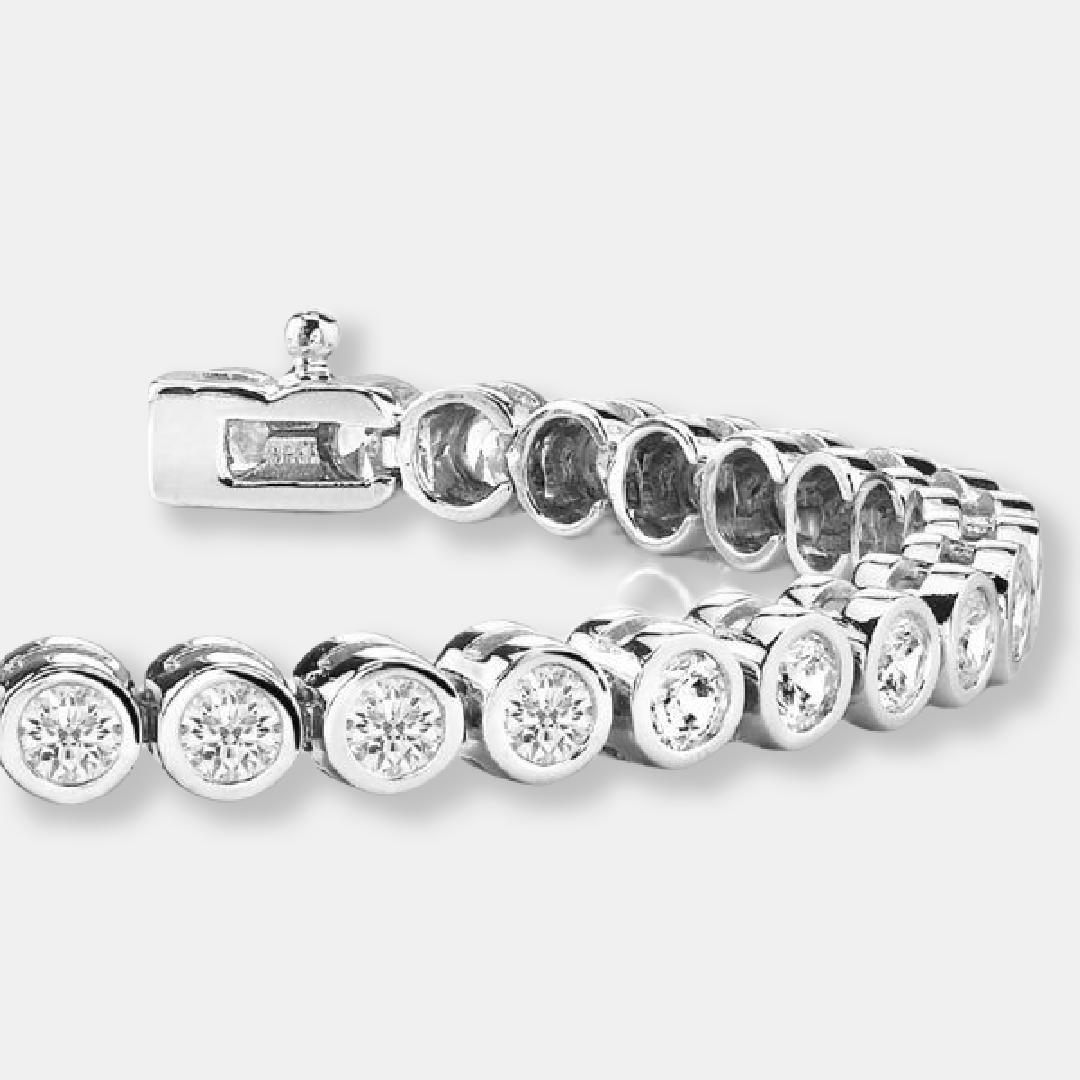 Round Lab Grown Diamond Bezel Tennis Bracelet In 14K White Gold