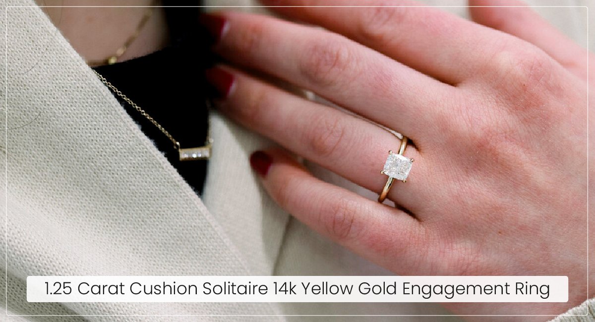 1.25 Carat Cushion Solitaire 14k Yellow Gold Engagement Ring