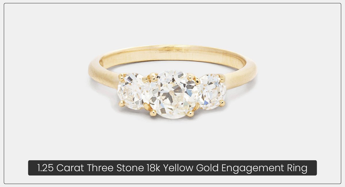 1.25 Carat Three Stone 18k Yellow Gold Engagement Ring