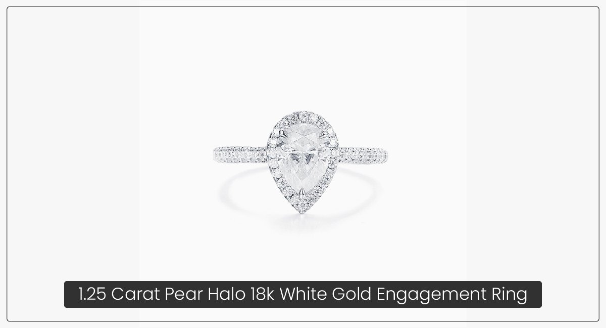 1.25 Carat Pear Halo 18k White Gold Engagement Ring