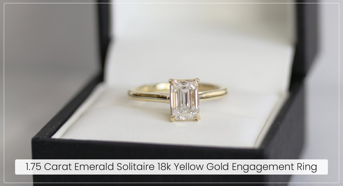 1.75 Carat Emerald Solitaire 18k Yellow Gold Engagement Ring