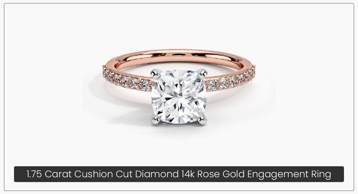 1.75 Carat Cushion Cut Diamond 14k Rose Gold Engagement Ring