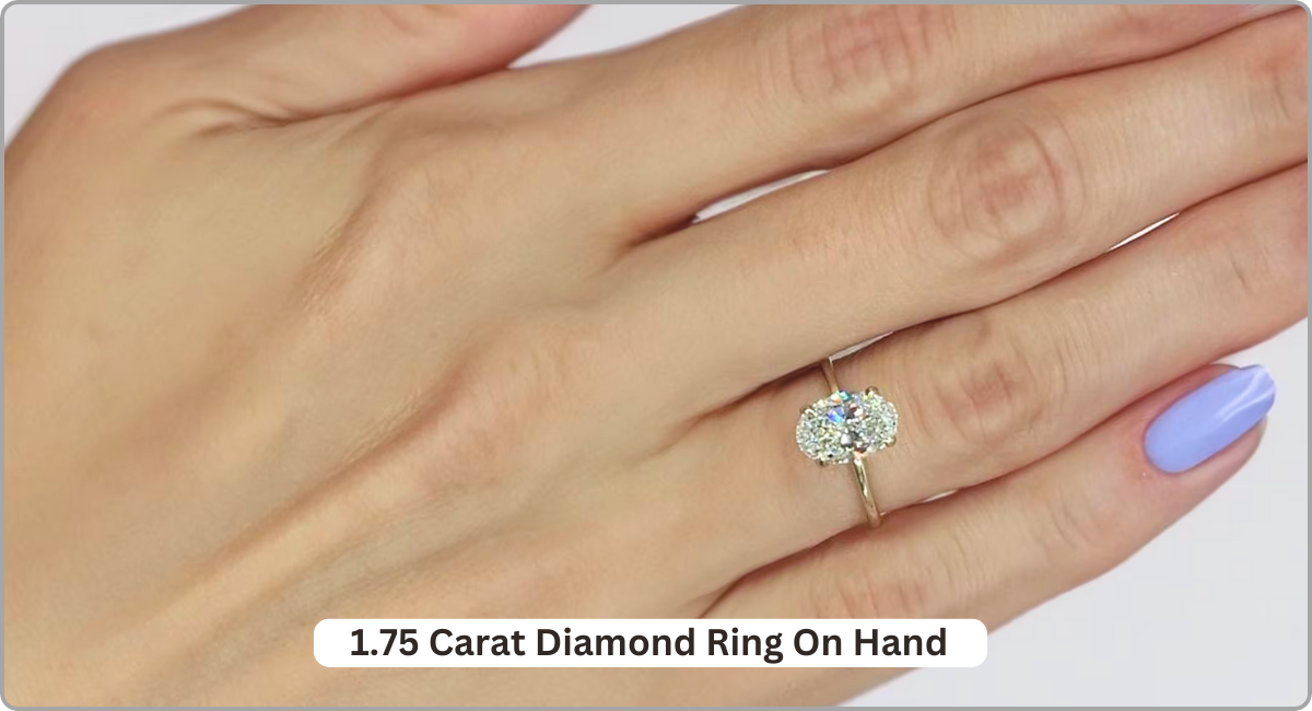 1.75 carat diamond ring on hand