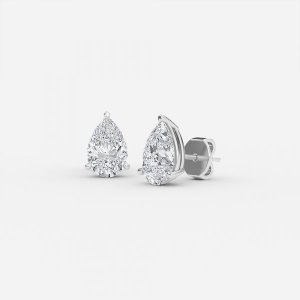 14K white gold Pear stud earring right side view