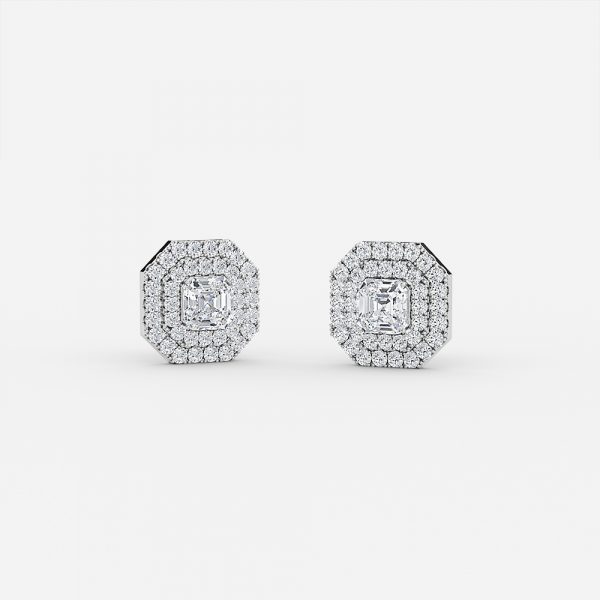 Asscher Cut Lab Grown Diamond Double Halo Stud Earrings