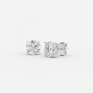 18K white gold round stud earring right side view