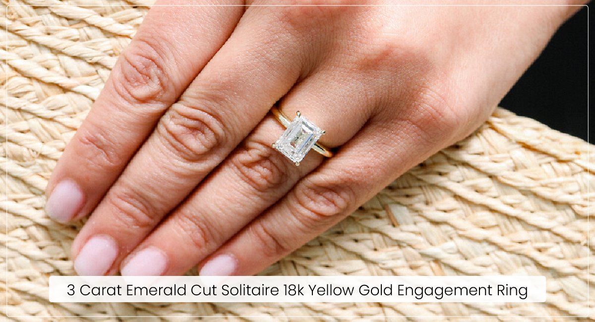 3 Carat Emerald Cut Solitaire 18k Yellow Gold Engagement Ring