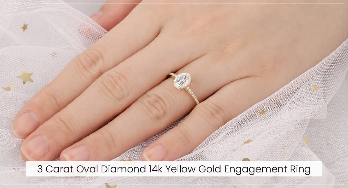 3 Carat Oval Diamond Band 14k Yellow Gold Engagement Ring
