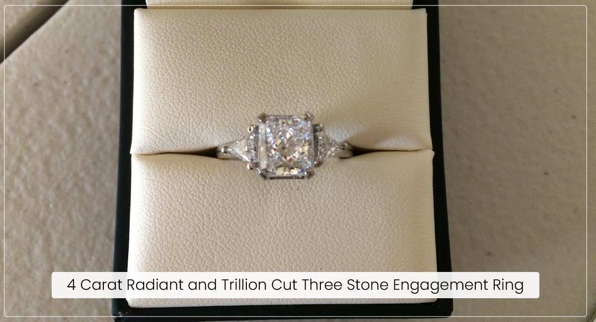 4 Carat Radiant and Trillion Cut Three Stone Engagement Ring