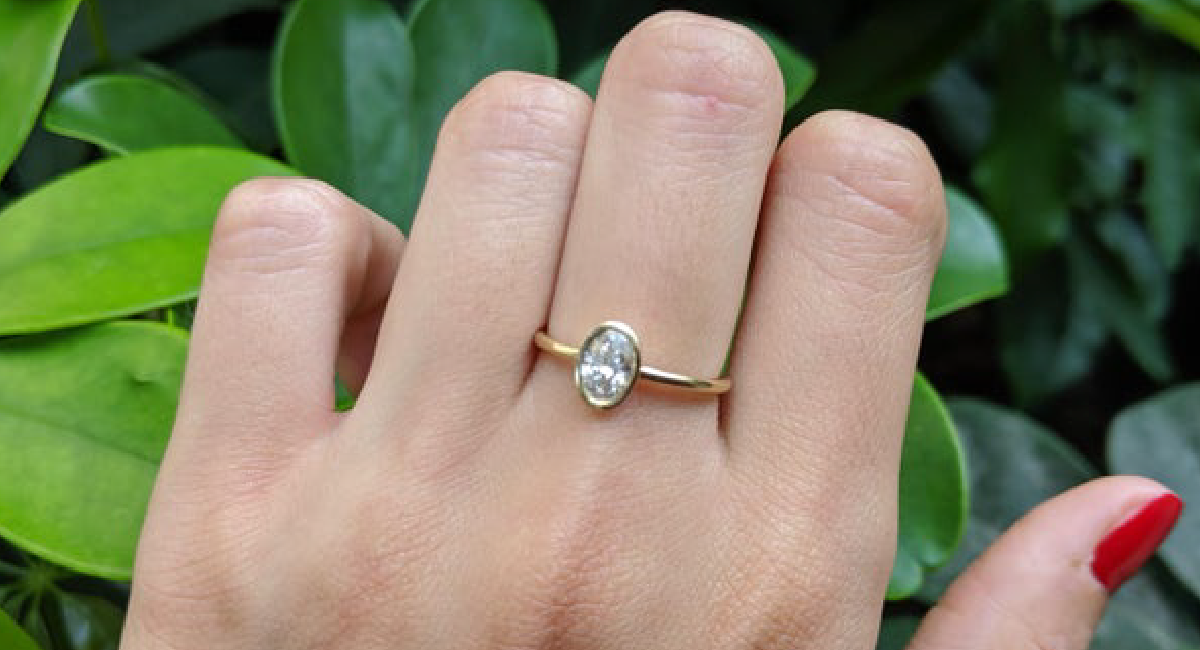 oval diamond bezel setting ring 