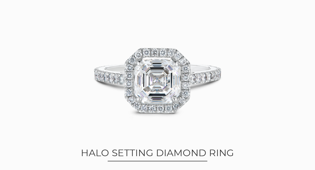 Square Emerald Diamond Halo Setting Ring