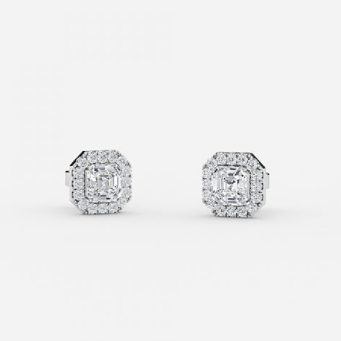 Asscher Cut Lab Grown Diamond Halo Stud Earrings