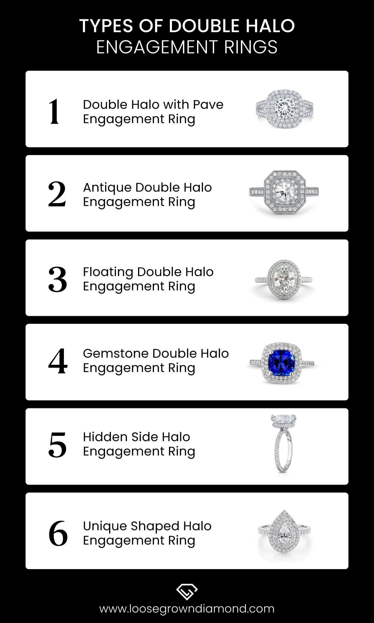 double halo engagement rings infographics