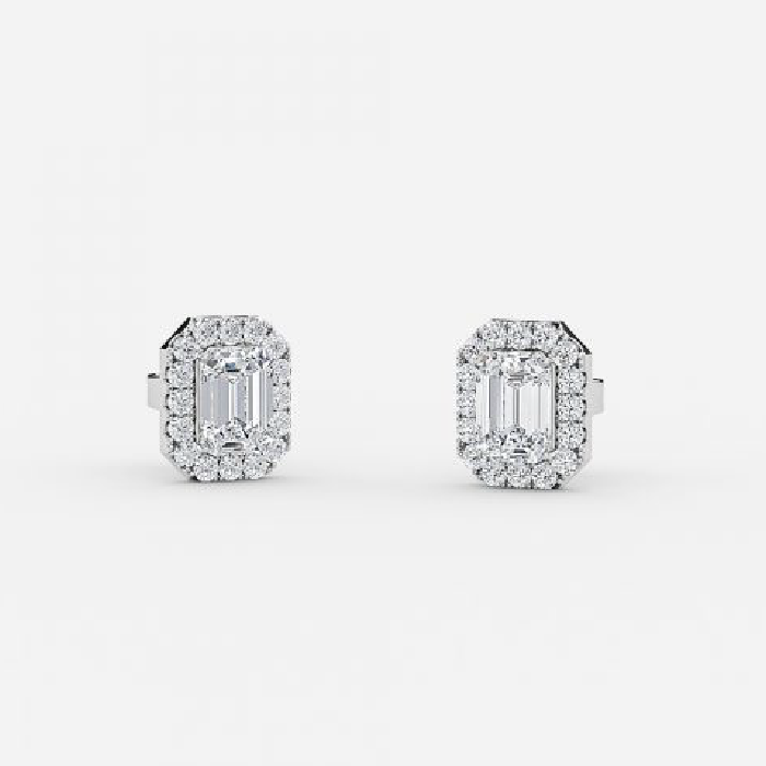 Emerald Cut Lab Grown Diamond Halo Stud Earrings