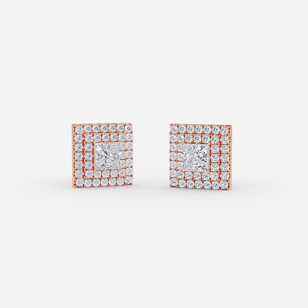 Princess Cut Lab Grown Diamond Double Halo Stud Earrings