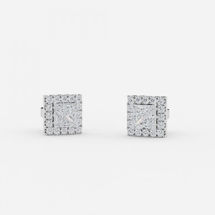Princess Cut Lab Grown Diamond Halo Stud Earrings
