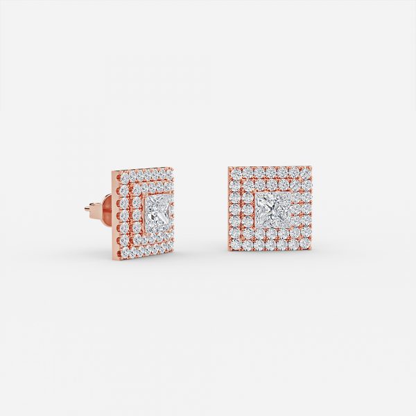 Princess Cut Lab Grown Diamond Double Halo Stud Earrings