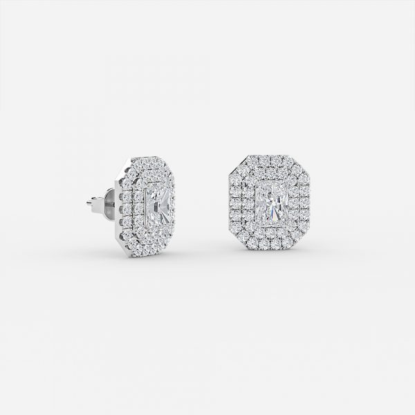 Radiant Cut Lab Grown Diamond Double Halo Stud Earrings