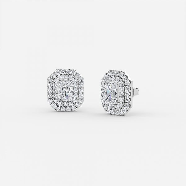 Radiant Cut Lab Grown Diamond Double Halo Stud Earrings