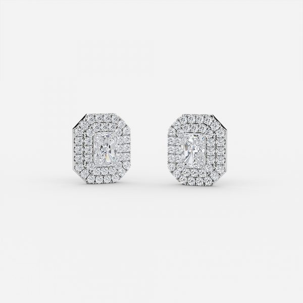 Radiant Cut Lab Grown Diamond Double Halo Stud Earrings
