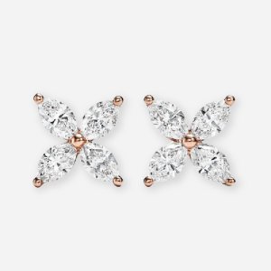 Marquise cut lab grown diamond floral leaf cluster stud earring in 14K rose gold