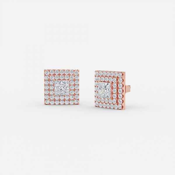 Princess Cut Lab Grown Diamond Double Halo Stud Earrings