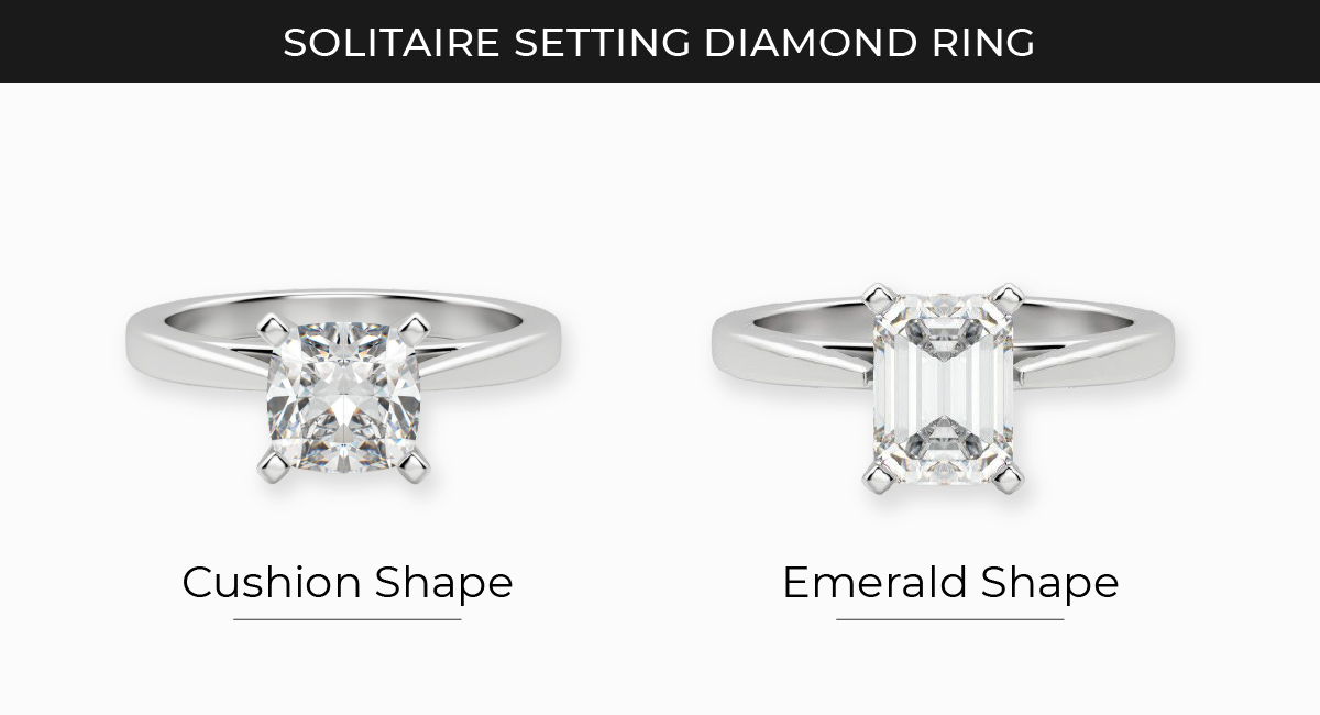 solitaire setting for cushion cut diamond vs emerald cut diamond